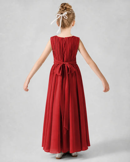 Red Chiffon A-line Junior Bridesmaid Dress Back View