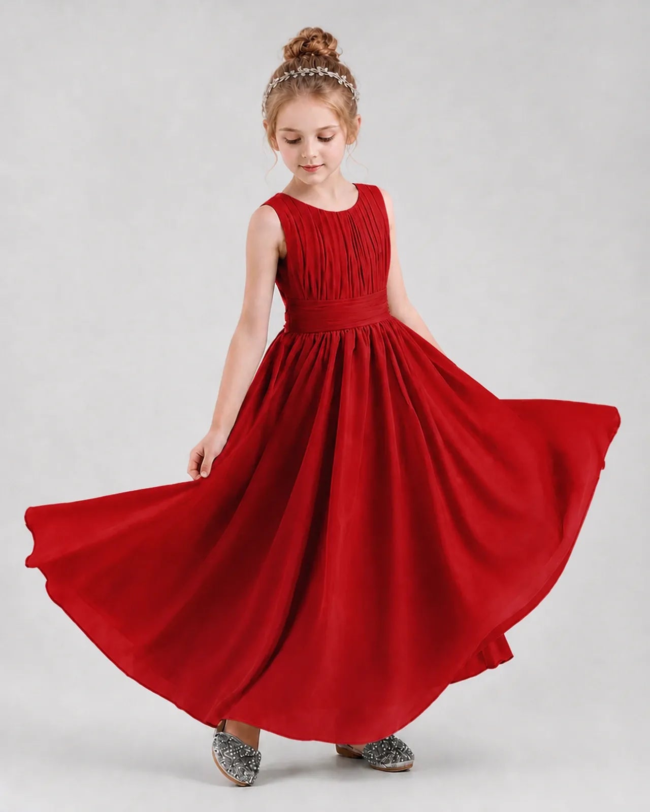 Red Chiffon A-line Junior Bridesmaid Dress Front View