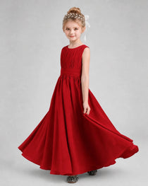 Dideyttawl Junior Bridesmaid Dress with Pleated Bodice and Flowy Chiffon Skirt