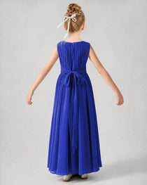 Dideyttawl Junior Bridesmaid Dress with Pleated Bodice and Flowy Chiffon Skirt