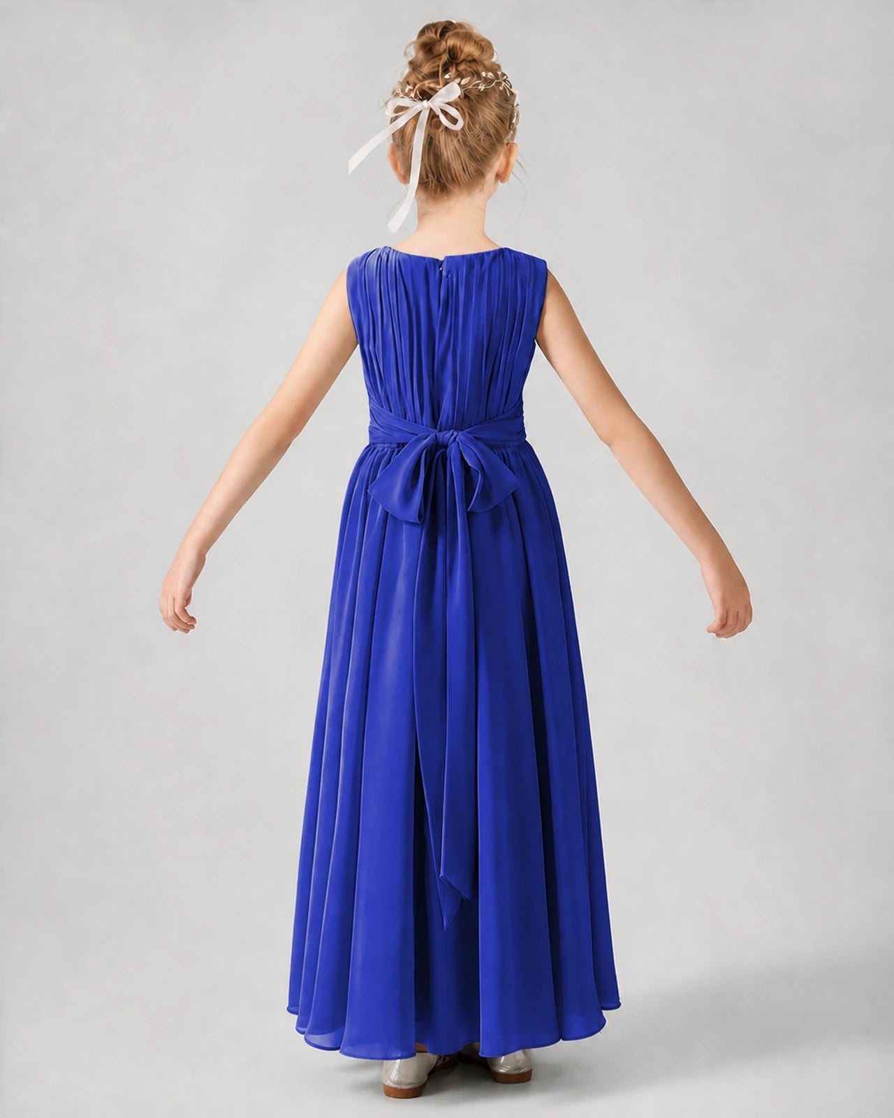 Dideyttawl Junior Bridesmaid Dress with Pleated Bodice and Flowy Chiffon Skirt