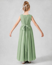 Dideyttawl Junior Bridesmaid Dress with Pleated Bodice and Flowy Chiffon Skirt