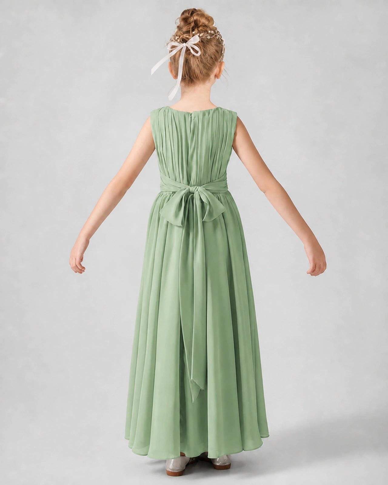 Dideyttawl Junior Bridesmaid Dress with Pleated Bodice and Flowy Chiffon Skirt