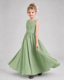 Dideyttawl Junior Bridesmaid Dress with Pleated Bodice and Flowy Chiffon Skirt