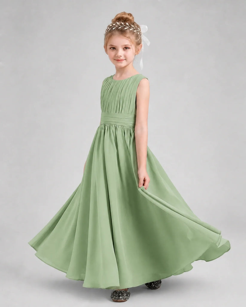 Sage Green Chiffon A-line Junior Bridesmaid Dress Side View