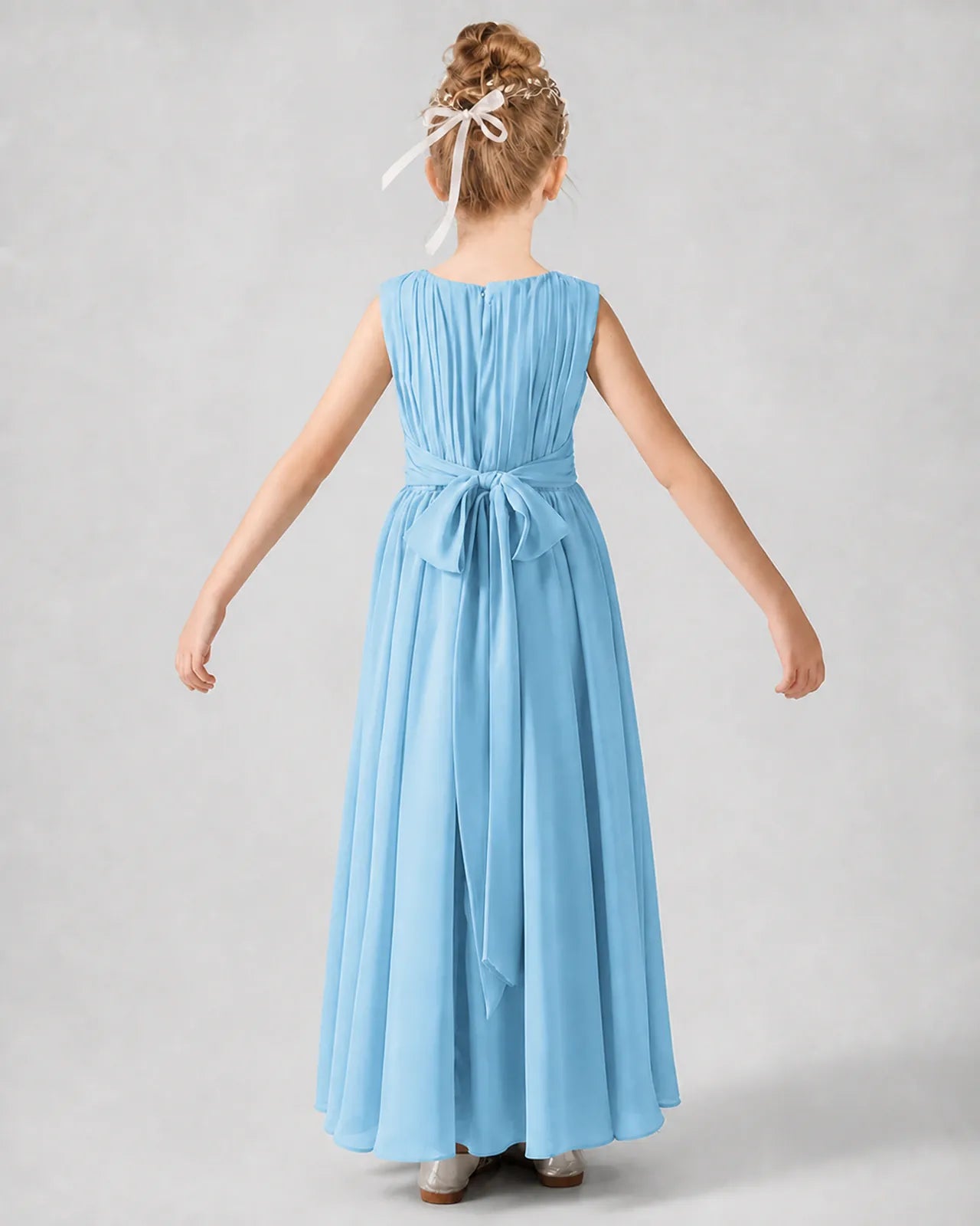 Sky Blue Chiffon A-line Junior Bridesmaid Dress Back View