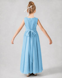 Dideyttawl Junior Bridesmaid Dress with Pleated Bodice and Flowy Chiffon Skirt