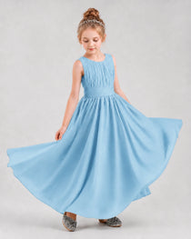 Dideyttawl Junior Bridesmaid Dress with Pleated Bodice and Flowy Chiffon Skirt