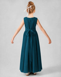 Dideyttawl Junior Bridesmaid Dress with Pleated Bodice and Flowy Chiffon Skirt