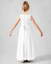Dideyttawl Junior Bridesmaid Dress with Pleated Bodice and Flowy Chiffon Skirt