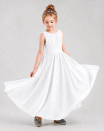 Dideyttawl Junior Bridesmaid Dress with Pleated Bodice and Flowy Chiffon Skirt