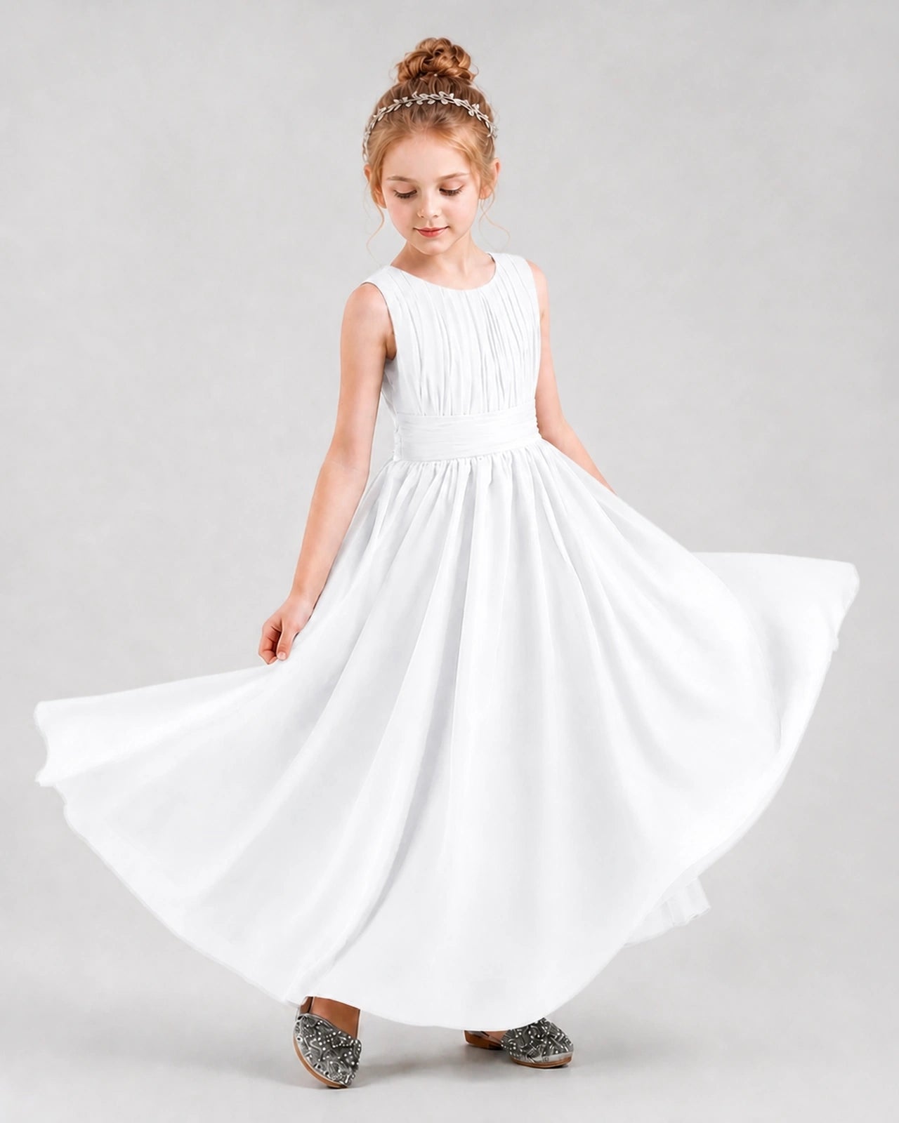 Dideyttawl Junior Bridesmaid Dress with Pleated Bodice and Flowy Chiffon Skirt
