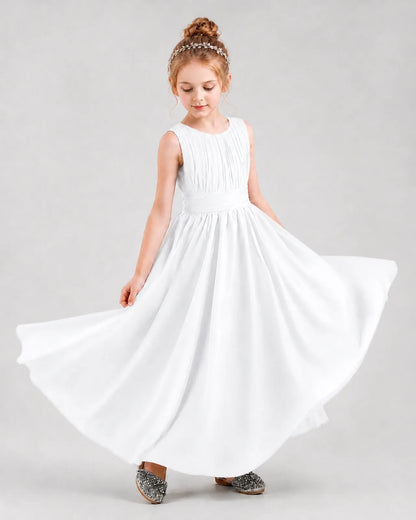 White Chiffon A-line Junior Bridesmaid Dress Front View