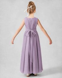 Dideyttawl Junior Bridesmaid Dress with Pleated Bodice and Flowy Chiffon Skirt