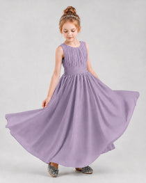 Dideyttawl Junior Bridesmaid Dress with Pleated Bodice and Flowy Chiffon Skirt