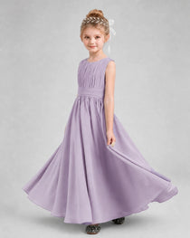 Dideyttawl Junior Bridesmaid Dress with Pleated Bodice and Flowy Chiffon Skirt