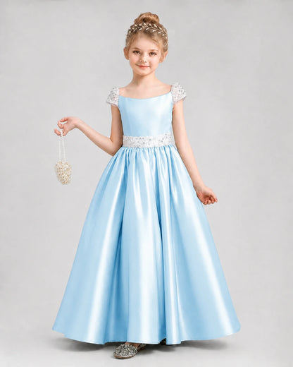 Baby Blue Satin A-Line Pageant Dresses Front View