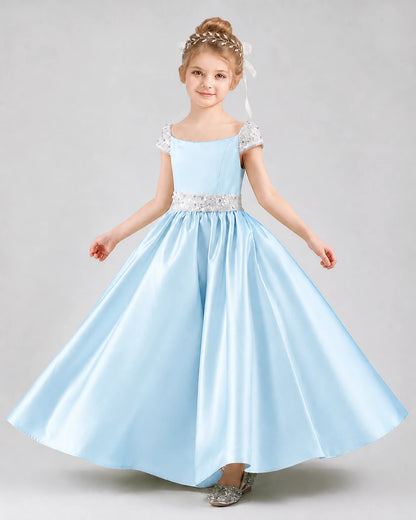 Baby Blue Satin A-Line Pageant Dresses Front View