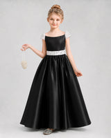 Black Satin A-Line Pageant Dresses Front View