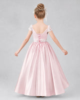 Blush pink satin lace-up ball gown pageant dress Back View