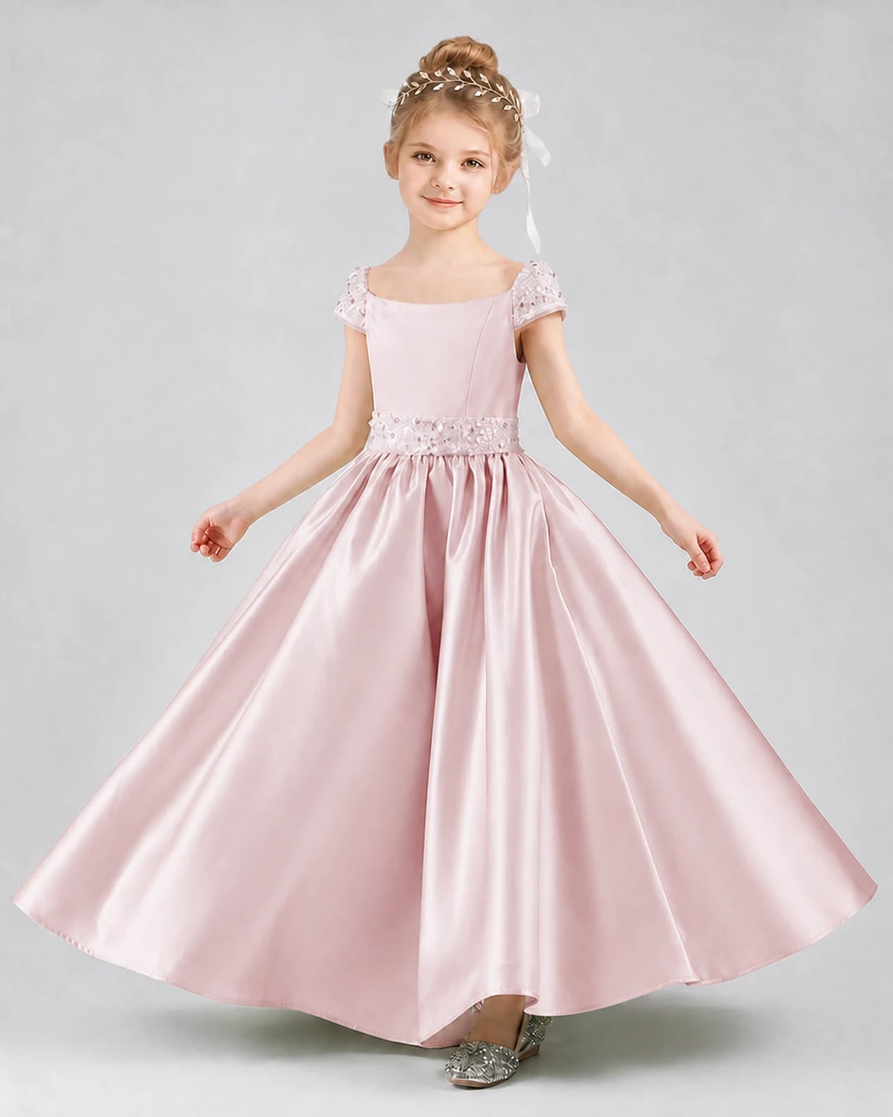Blush Pink Satin Ball Gown Pageant Dresses