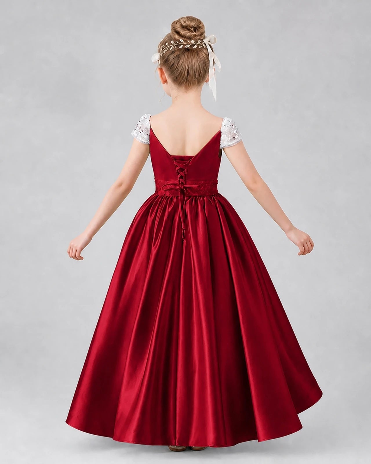 Burgundy Satin A-line Pageant Dresses Back View