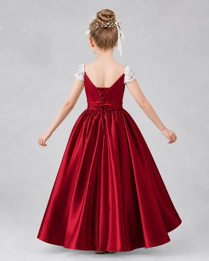 Burgundy Satin A-line Pageant Dresses Back View