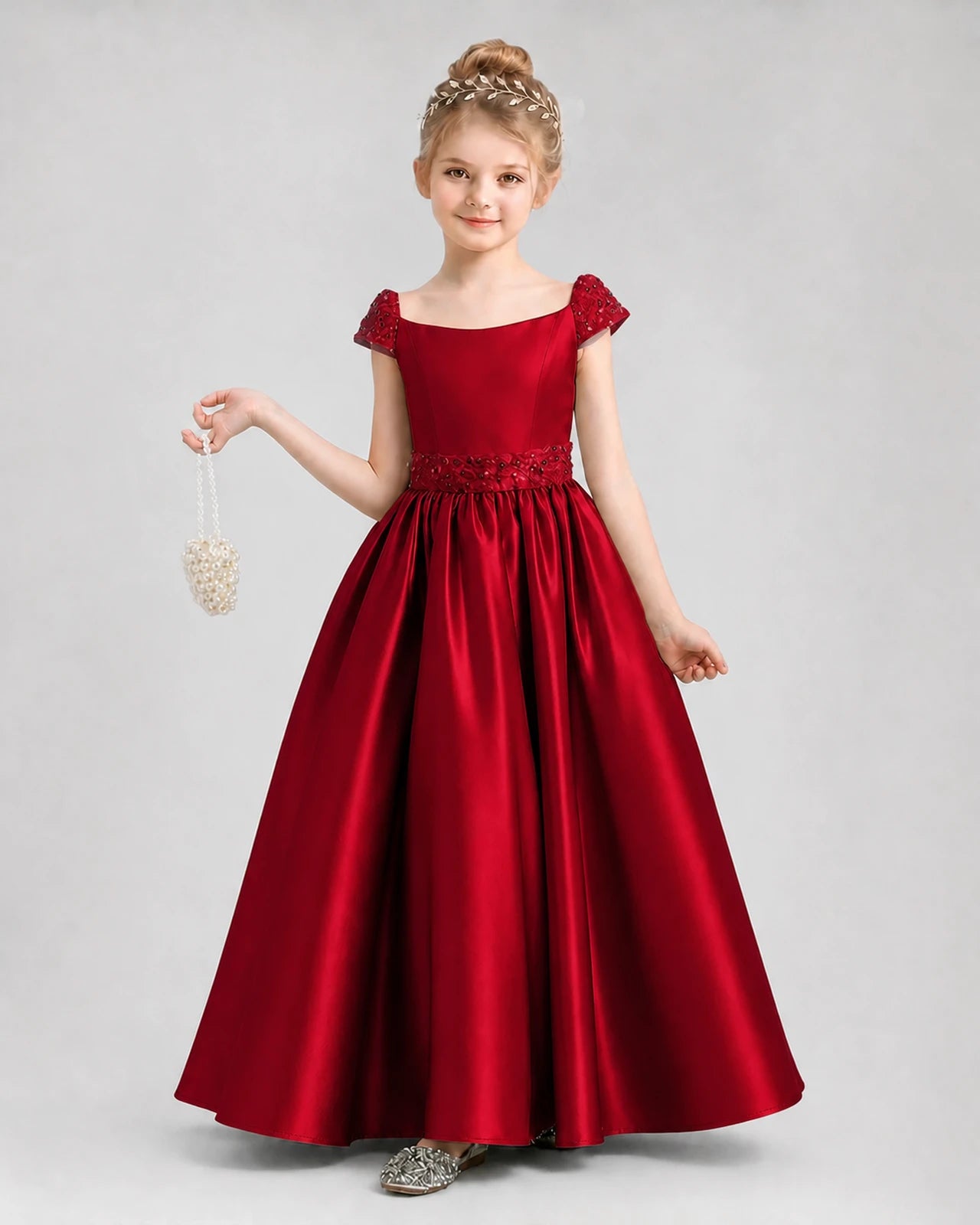 Burgundy Satin A-Line Pageant Dresses Front View
