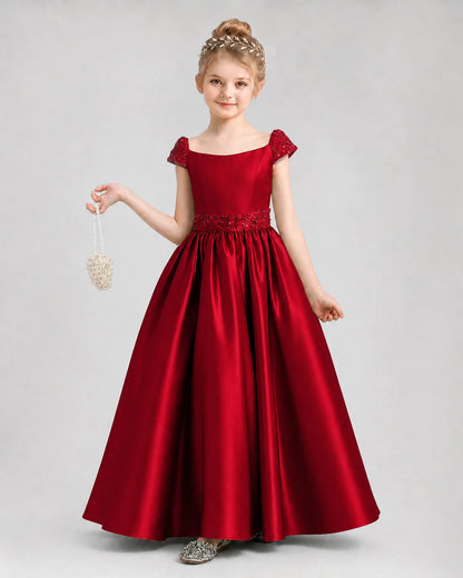 Burgundy Satin A-Line Pageant Dresses Front View