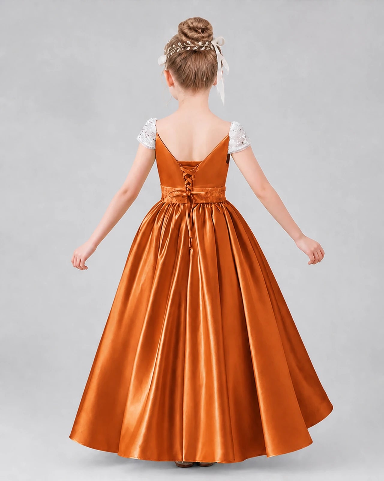 Burnt Orange Satin A-Line Pageant Dress Back View