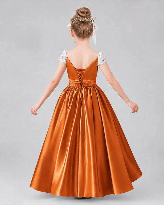 Burnt Orange Satin A-Line Pageant Dress Back View