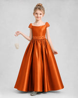 Burnt Orange Satin A-Line Pageant Dresses Front View