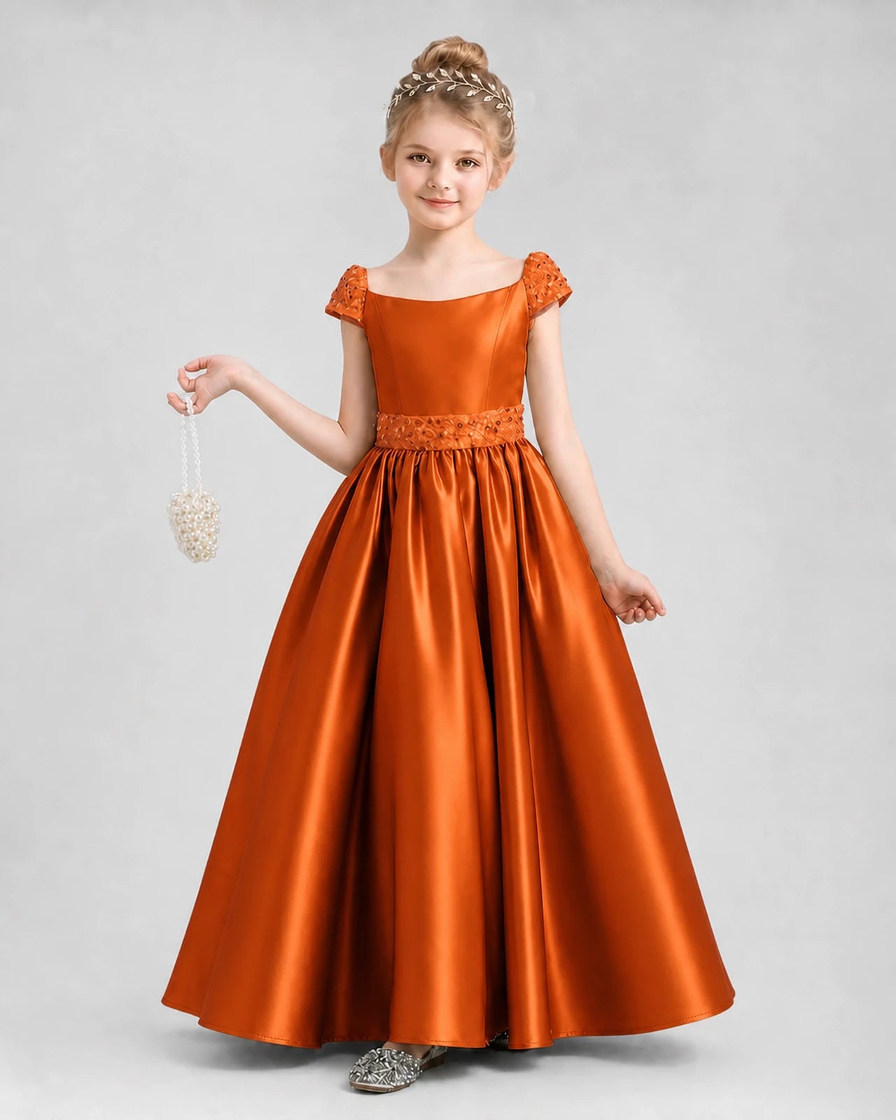 Burnt Orange Satin A-Line Pageant Dresses Front View
