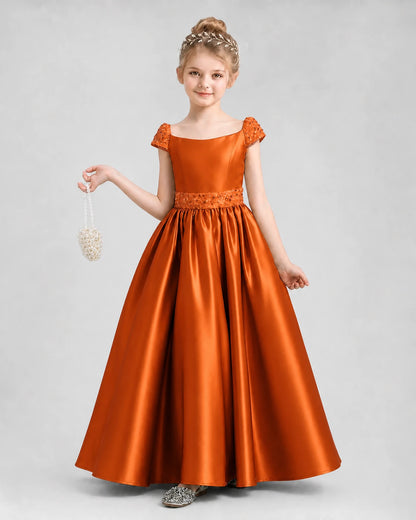 Burnt Orange Satin A-Line Pageant Dresses Front View