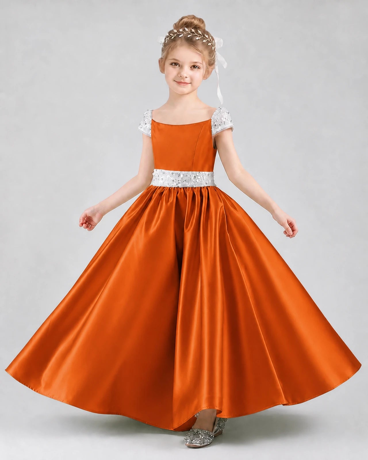 Burnt Orange Satin A-Line Pageant Dress