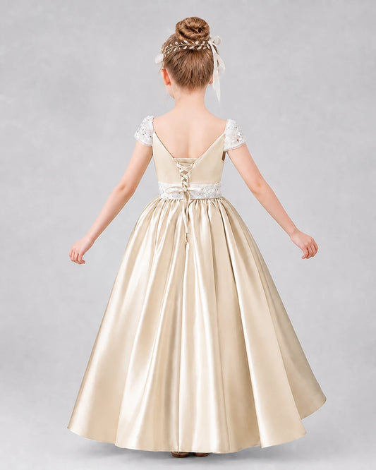 Champagne Satin Ball Gown Pageant Dresses Back View