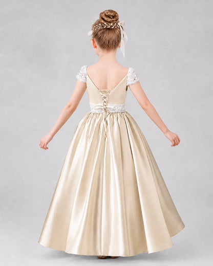 Champagne Satin Ball Gown Pageant Dresses Back View