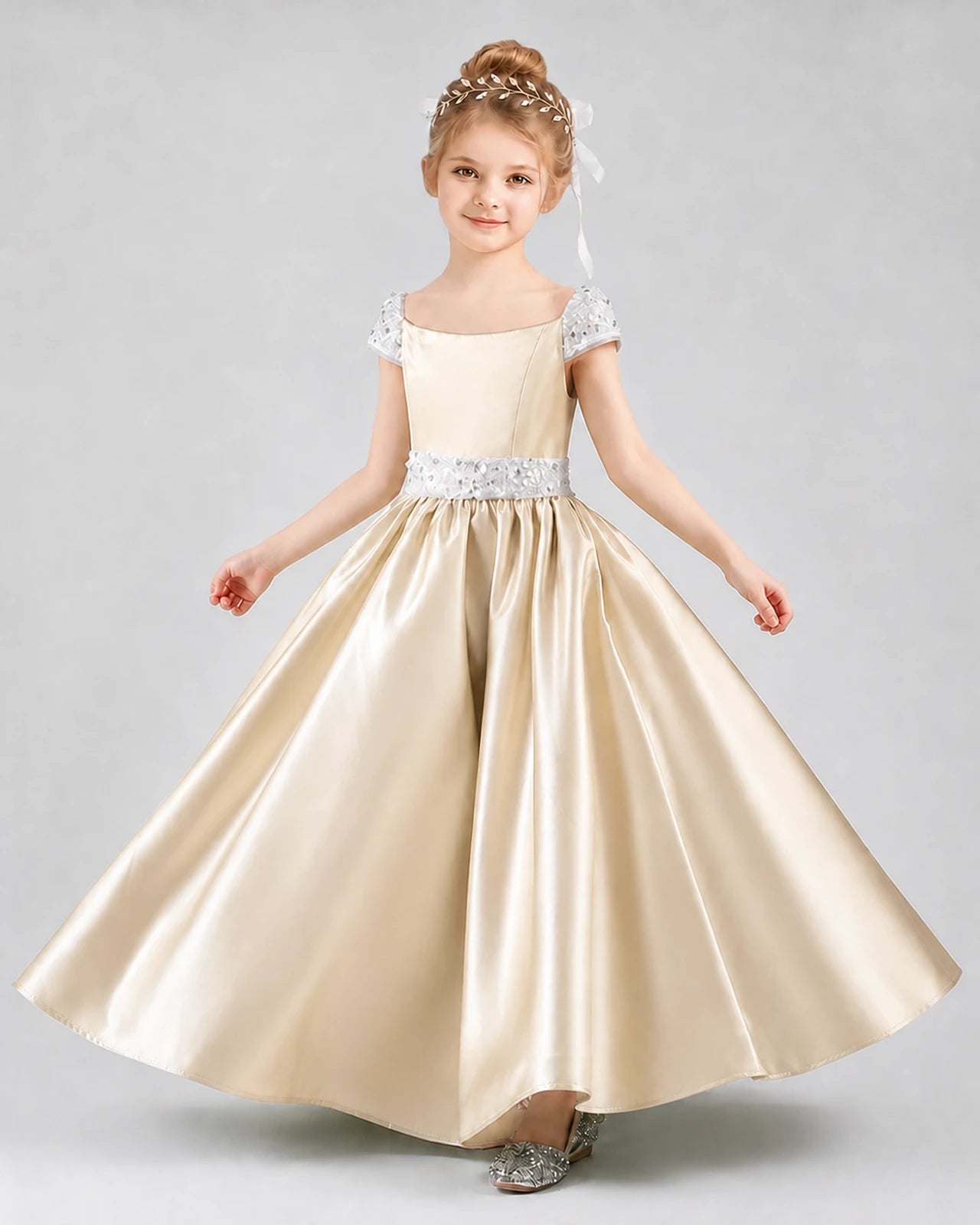 Champagne Satin A-Line Pageant Dresses