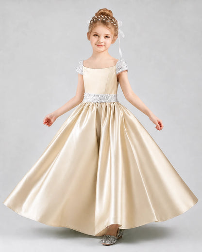 Champagne Satin A-Line Pageant Dresses