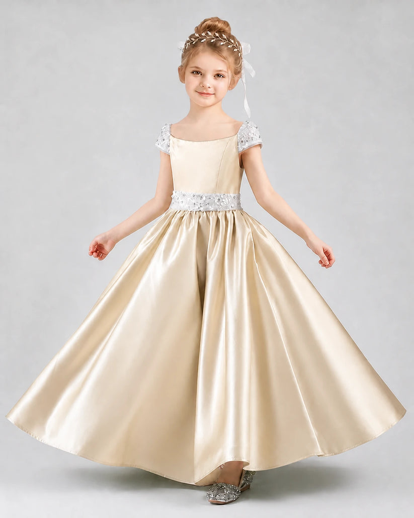 Champagne Satin A-Line Pageant Dresses
