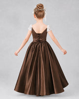 Chocolate Satin A-Line Pageant Dress Back View