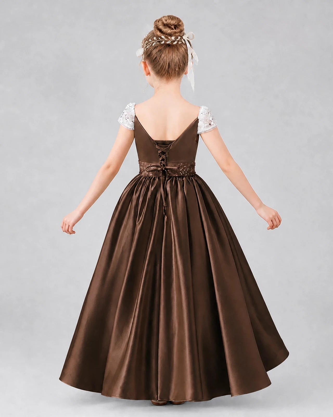 Chocolate Satin A-Line Pageant Dress Back View