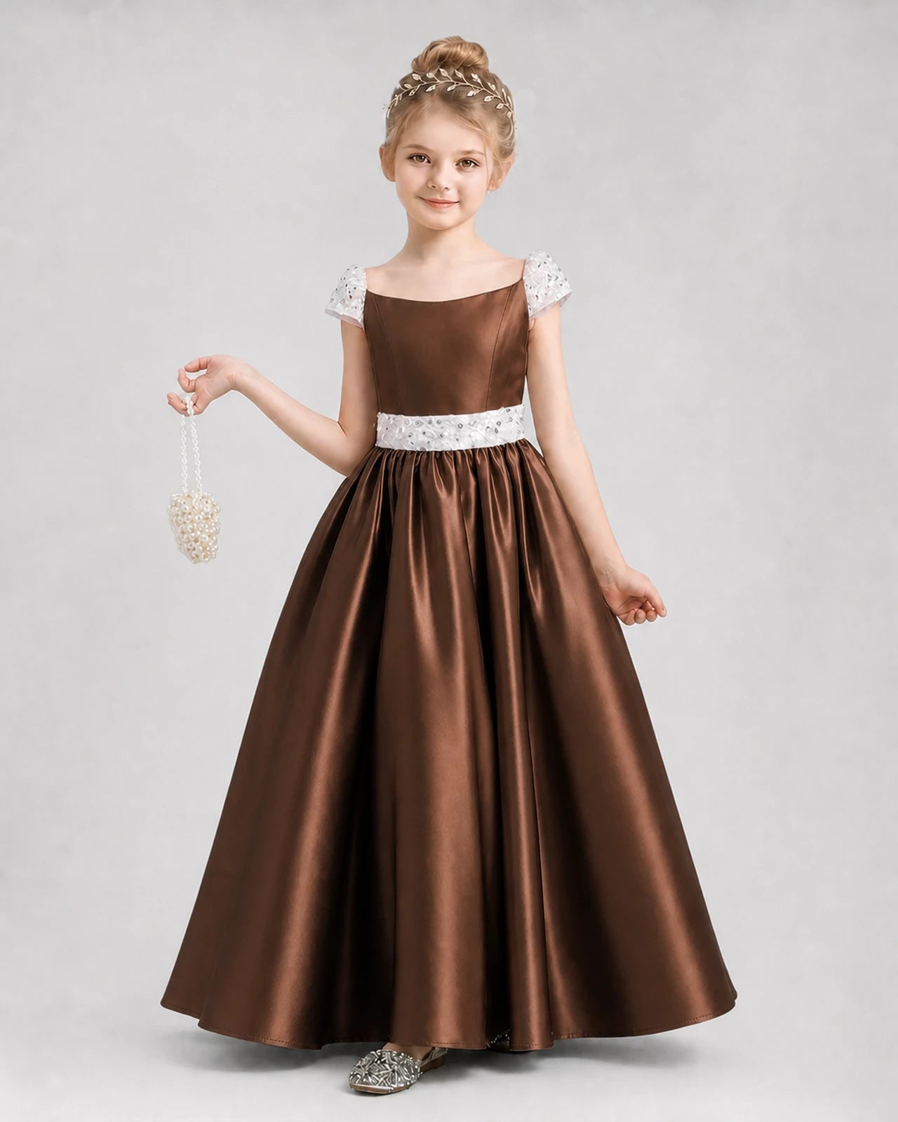 Chocolate Satin A-Line Pageant Dresses Front View
