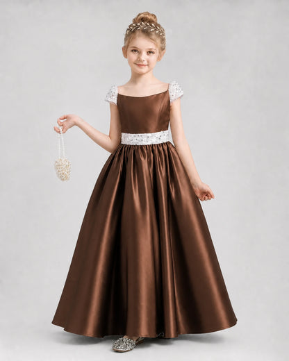 Chocolate Satin A-Line Pageant Dresses Front View