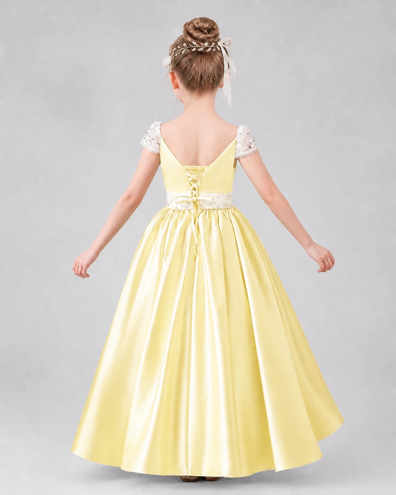 Daffodil satin A-line pageant dress, Back View