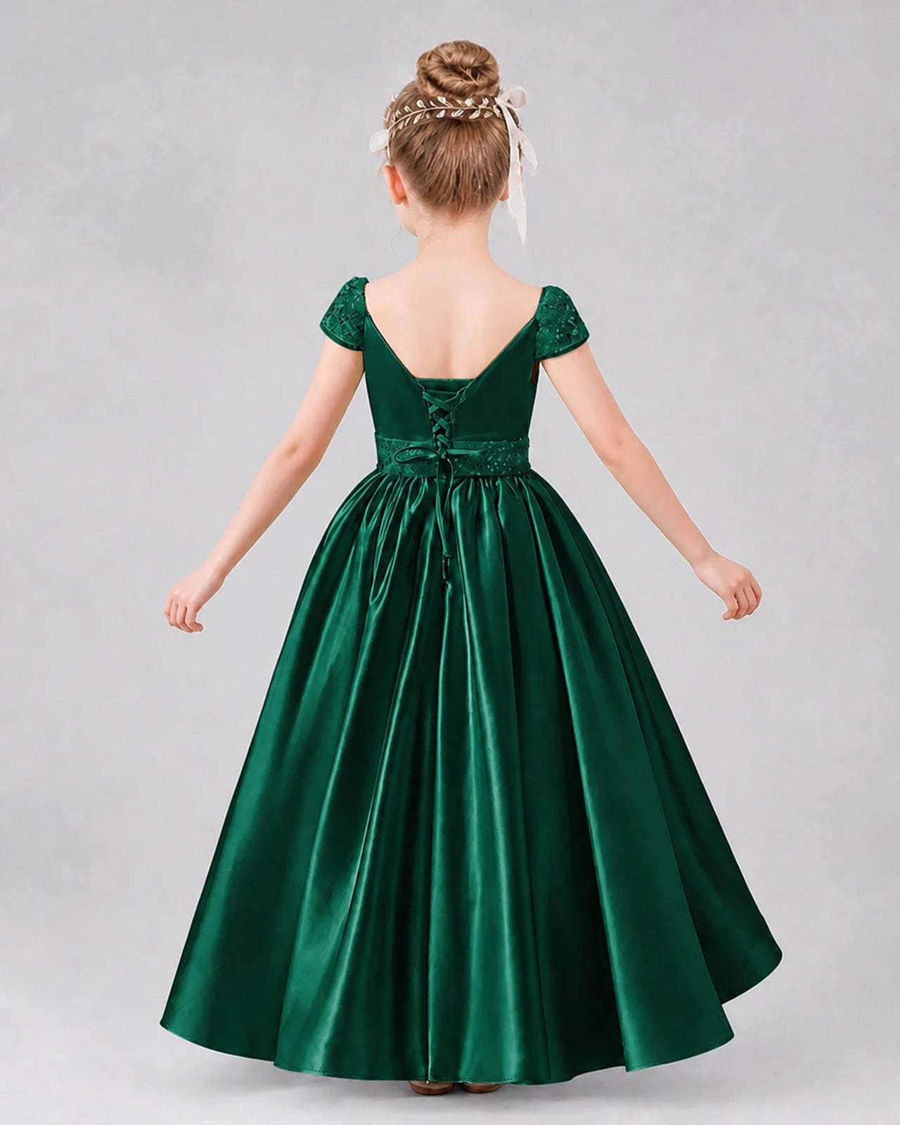 Dark Green Satin A-line Pageant Dresses Back View