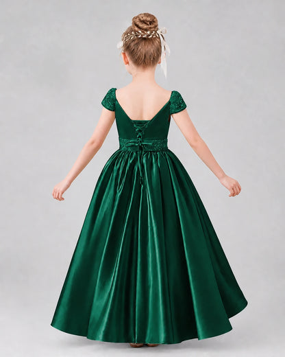 Dark Green Satin A-line Pageant Dresses Back View