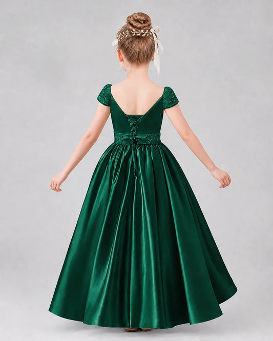 Dark Green Satin A-line Pageant Dresses Back View