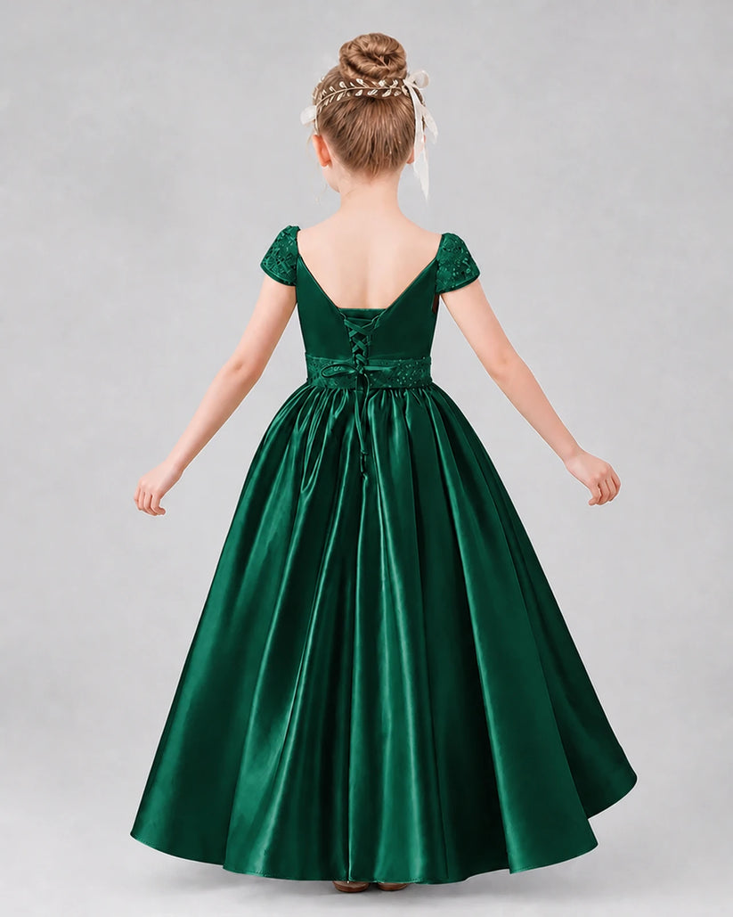 Dark Green Satin A-line Pageant Dresses Back View