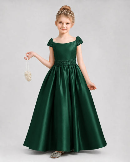 Dark Green Satin A-Line Pageant Dress Front View